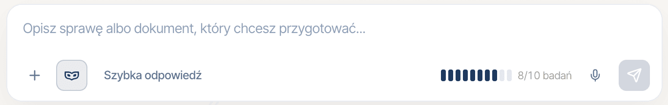 Aktywna ikona maski pseudonimizacji przy polu wiadomości w Lexedit Research