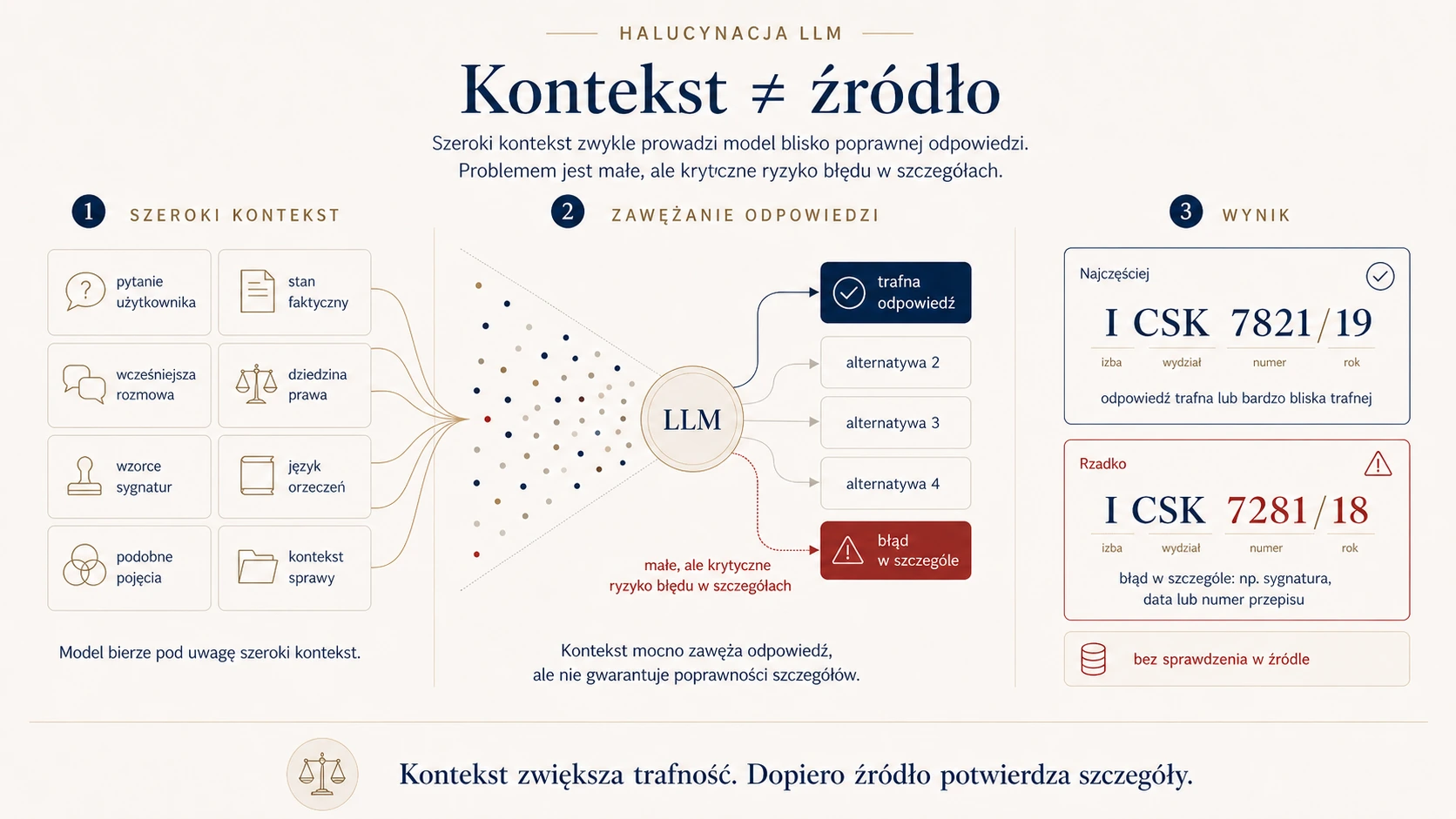 Anatomia halucynacji AI w prawie: kontekst zwiększa trafność, ale nie zastępuje źródła