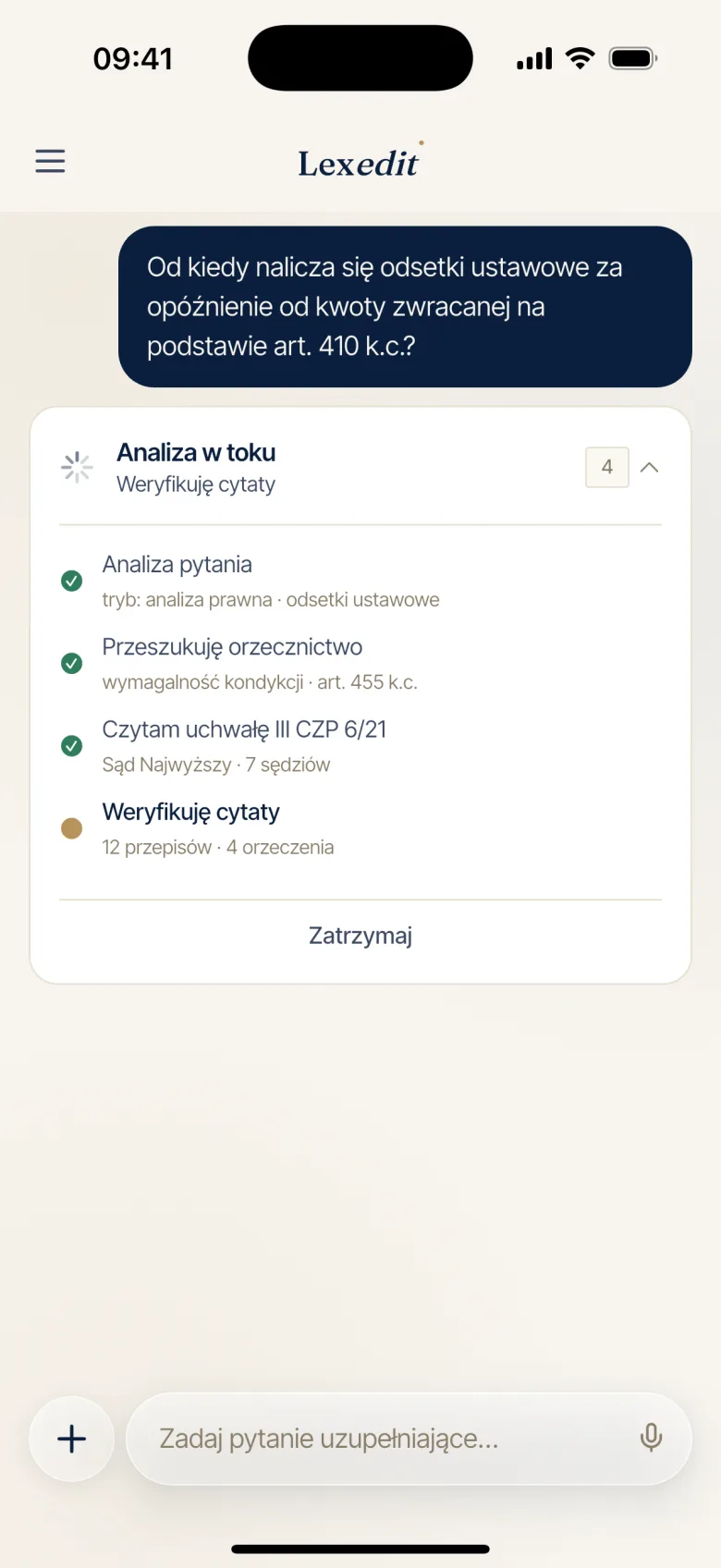 LexEdit – agent badawczy w trakcie analizy