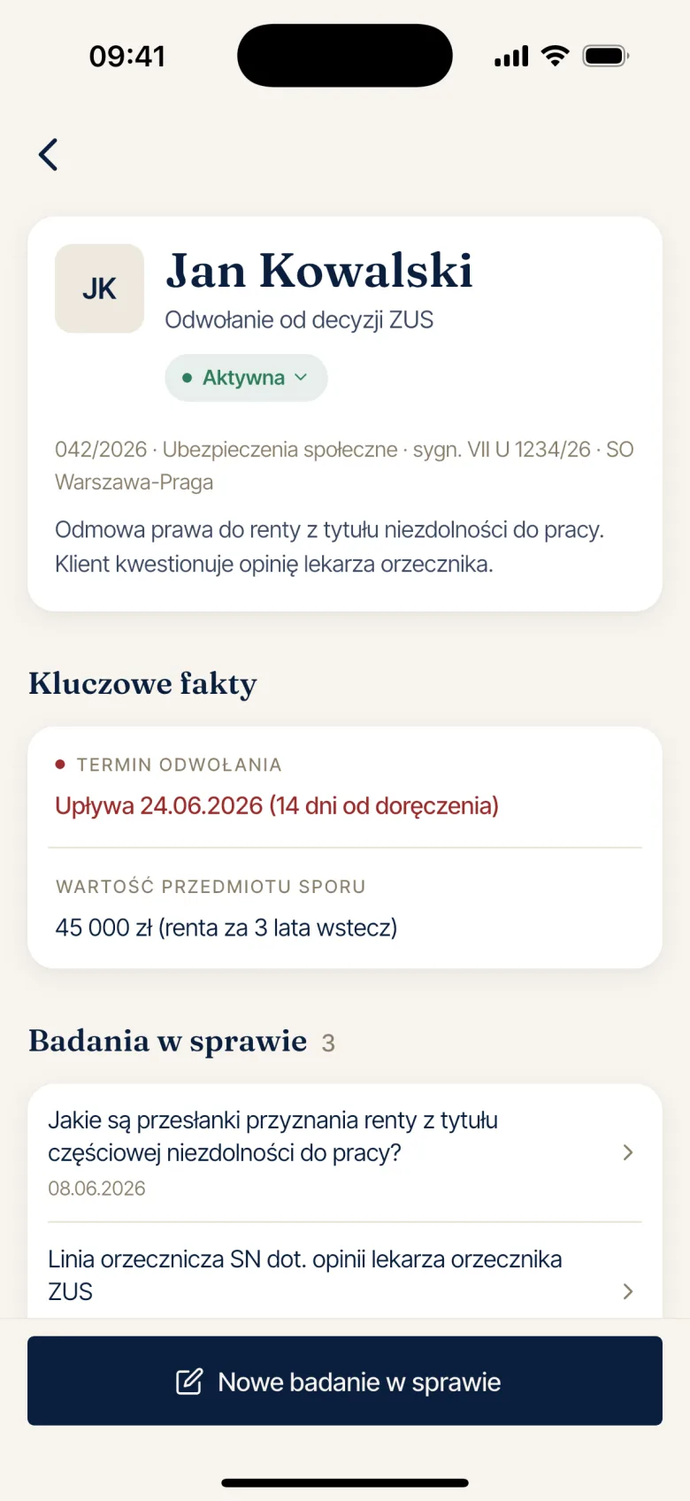 LexEdit – akta sprawy z kluczowymi faktami